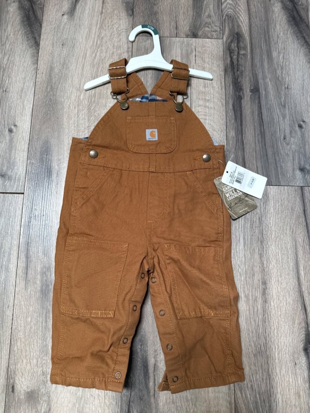 Carhartt Boys 9M Brown Canvas Overalls With Plaid Lining And Adjustable Straps
